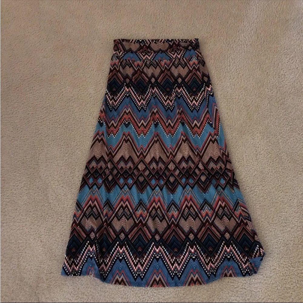 Azules Aqua, Brown, Orange Design Maxi Comfort skirt - Women’s XL, Waist 15”